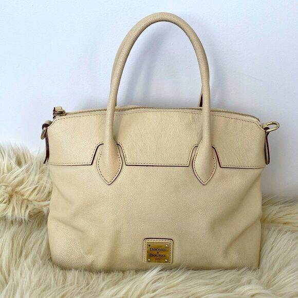 Authentic Dooney & Bourke Saffiano Satchel Hand Bag Cream Sz Medium - Vintage - Picture 1 of 12